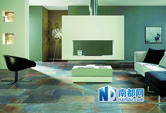 现代风格的空间，选择对比色或协调色仿石砖都可以。