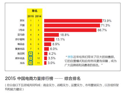 2015年中国电商力量排行榜发布 京东综合排名