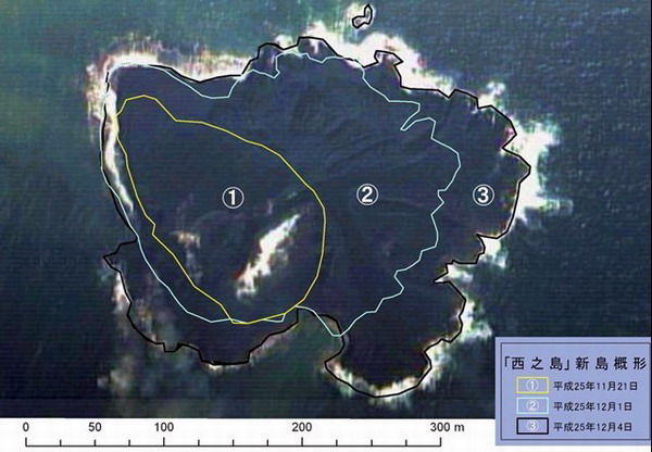 小笠原群岛西之岛附近小岛的形成示意图（网页截图）