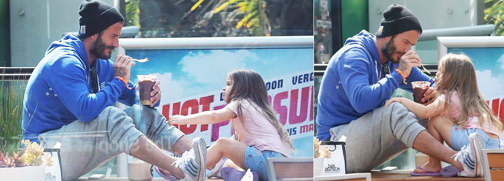   贝克汉姆施展冰淇淋“诱惑” 小七吃不到急拉爸爸手   