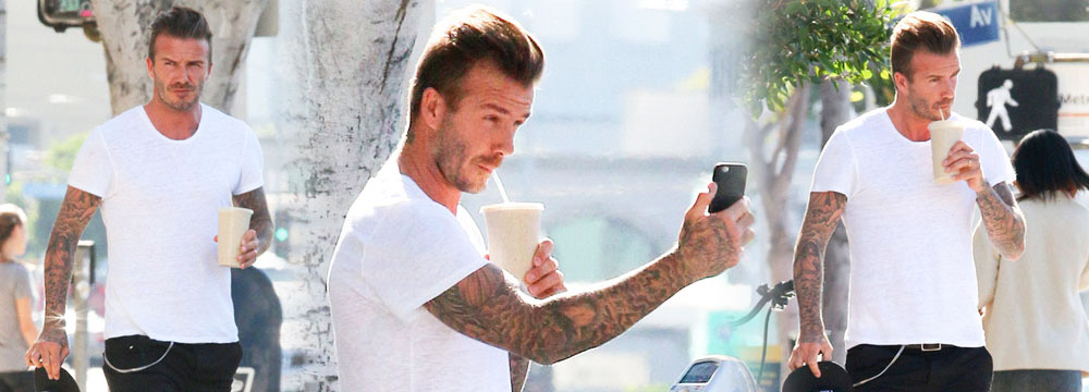 奶爸也自恋！小贝街边卖萌自拍被逮正着