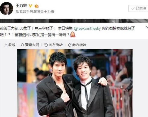王力宏晒弟弟合照为其庆生 调侃对方微博长蜘蛛网