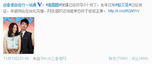 网络热传高圆圆怀孕2个月 和赵又廷已领证