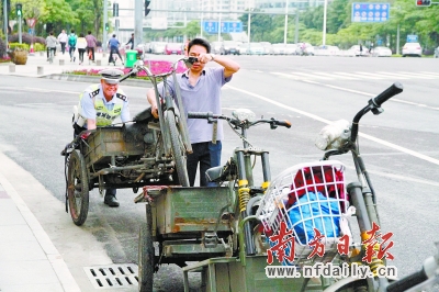 禅城整治非法人力三轮车|三轮车|交警