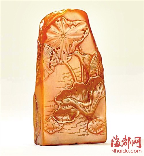 旧工田黄石荷塘薄意闲章（83g），福建东南2014春拍拍品