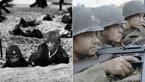 图左为影片《最漫长的一天》，图右为《拯救大兵瑞恩》