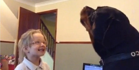 　　英国小女孩携宠物狗合唱，视频走红网络。