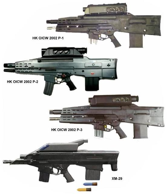 　　图片说明：美国OICW武器系统演变图，可见直到XM-29系统为止，OICW仍显得庞大笨拙，且在部队试用后被认为非常不可靠。