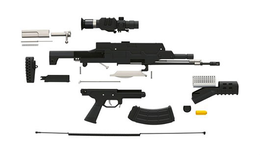 　　图片说明：05式战略步枪各个功能部件的分解图