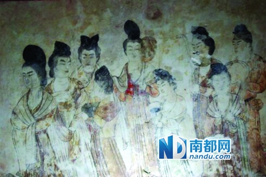 陕西乾县唐永泰公主墓墓室壁画女侍，壁画研究一直是杨泓的研究领域。 资料图片