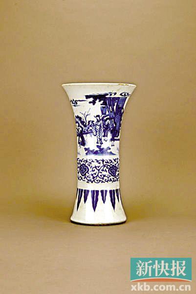 ■明崇祯青花戏曲人物故事图花觚