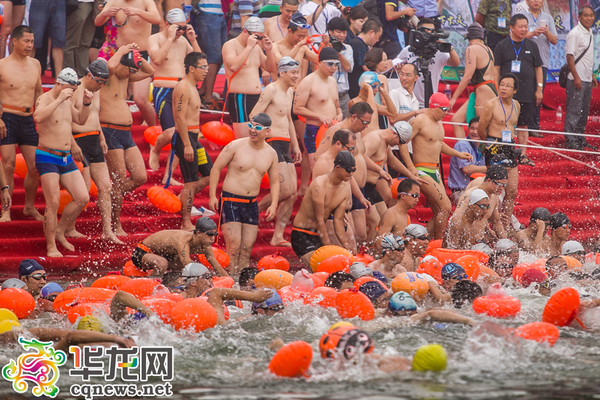 比赛的哨声吹响，运动员们纵身跃入水中。记者 讲霞曦 摄