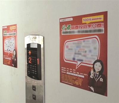 放寒假了 小区楼道贴满补习班广告 刚粉刷过的