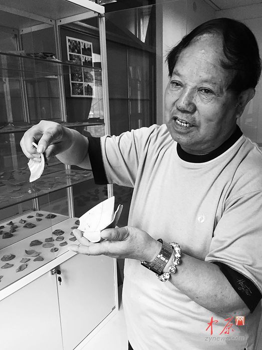 田培杰拿“柴瓷片”与汝瓷片作对比