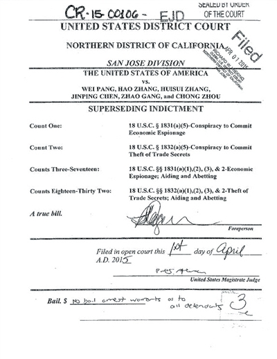 美国加州北区联邦法院出具的诉讼相关文件