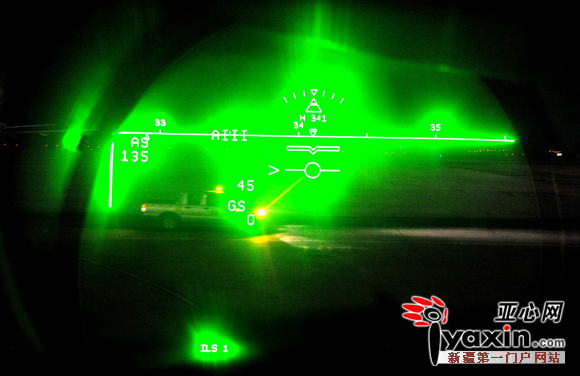 安装在驾驶舱内机长前方的HUD（平视显示仪）实际就是一块玻璃状的透明显示屏，设备将显示内容投射其上，方便机长审视、操纵。首席记者 张万德 摄