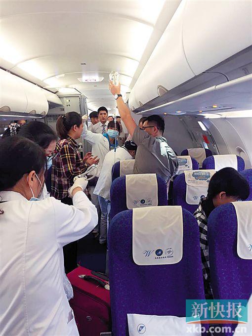 ■癌症晚期病人机上突发疾病口吐鲜血,南航航班紧急备降广州白云机场抢救。白云机场供图