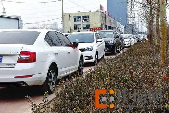 北三环生态廊道自行车道上停了很多车