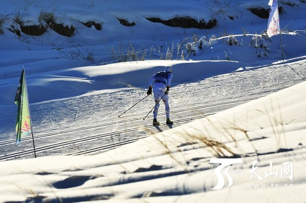 越野滑雪,运动员在比赛中。