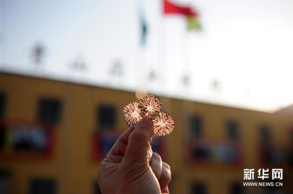 2月29日，在河南禹州，朱清山在展示切出来的薄如蝉翼的槟榔片。