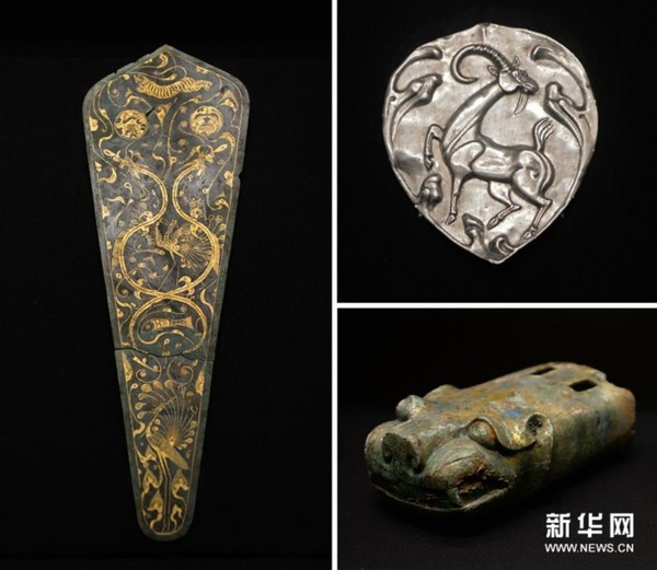 这是在海昏侯墓考古现场出土的车马器(3月1日摄,拼版照片)。