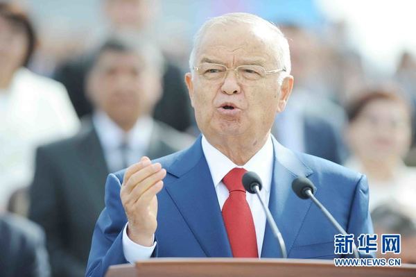 3月21日，乌兹别克斯坦首都塔什干纳瓦伊公园，乌总统卡里莫夫在讲话。