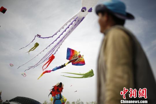 图为第八届天津航母风筝节现场。　佟郁 摄