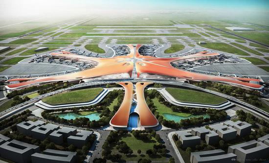 扎哈·哈迪德设计的北京新机场的效果图