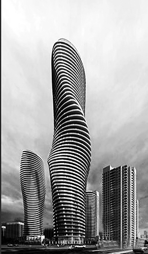 　　加拿大多伦多的“玛丽莲梦露”大厦由70后建筑师马岩松设计，造型奇特。此为效果图。