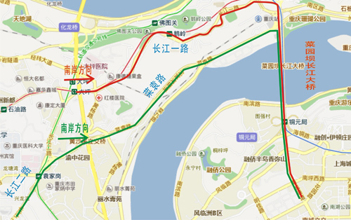 渝南分流道—巴南大道—李家沱长江大桥—九龙隧道(限高4