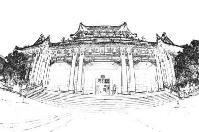 武汉大学老图书馆素描,这栋建筑已成为武汉地标建筑.图片