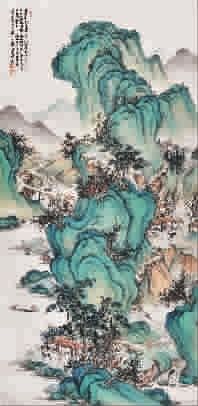 殷梓湘(1909-1984年)云山行旅图 设色纸本立轴140x67cm