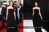 Lana Del Rey身穿Alberta Ferretti 2012秋冬系列参加第65届戛纳电影节红毯，端庄优雅的黑色裙装很适合她。