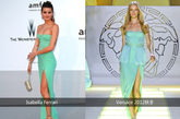 Isabella Ferrari选择Vesace 2012秋冬绿色开衩长裙，清新迷人。