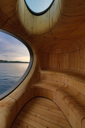 加拿大海湾桑拿房  玻璃窗外海景尽收眼底