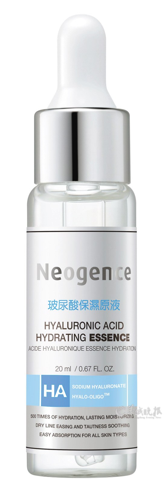 Neogence皇牌玻尿酸保湿原液　　参考价：198元/20ml　　蕴含高浓度精纯玻尿酸及专利成分短链玻尿酸，让肌肤长效维持高含水量。