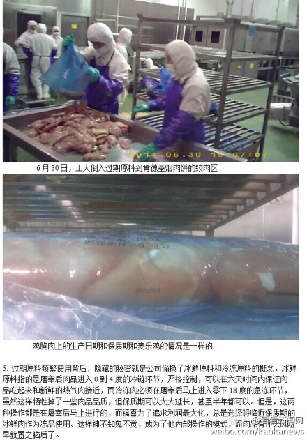 曝麦当劳、肯德基等洋快餐供应商食品安全黑幕图据上海广播电视台电视新闻中心官方微博