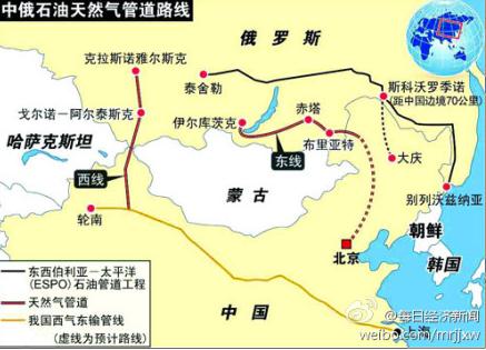 中俄石油天然气管道路线.资料图