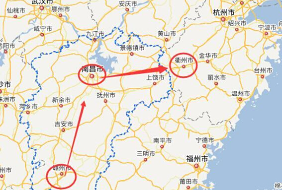 赣州到南昌高速公路400公里左右,南昌到浙江江山高速公路400多公里.图片