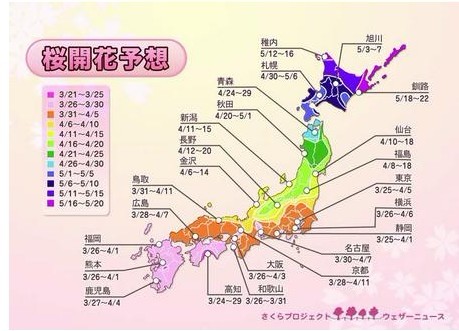 日本公布全国2万处赏樱地点的开花预计时间