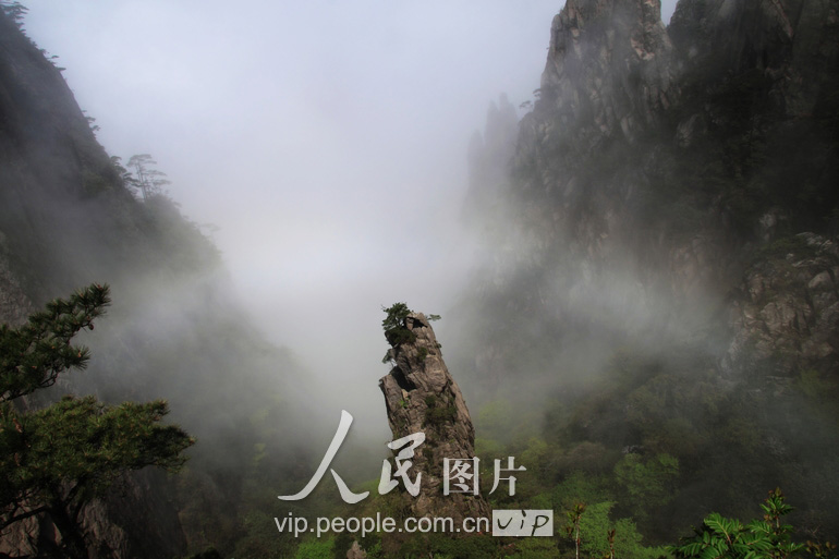 5月2日，安徽省黄山风景区出现壮丽云海奇观，令游客流连忘返。（郑重声明：凡带有“人民图片”字样图片，未经许可，不得转载。购图电话010-65368421）