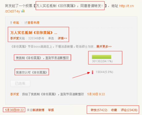 李开复发起的微博投票（微博截图）