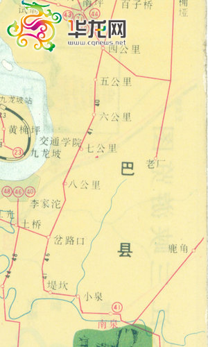 图上的巴县(今南坪),在溉兰溪至小泉一线标示出了当年的战事物资中转站:四公里、五公里、六公里、七公里和八公里。 记者 胡旭欣制图