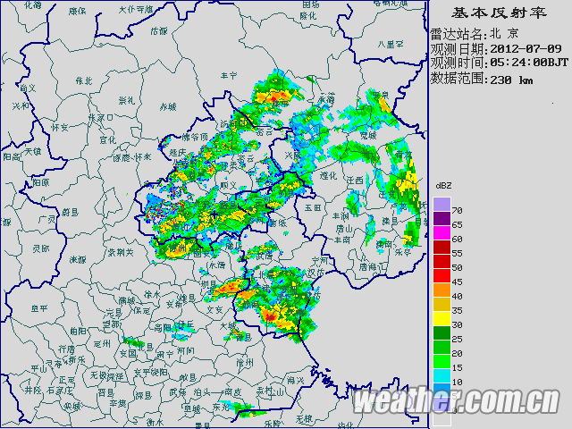 9日5时24分雷达监测显示，北京仍有明显降雨回波（查看最新雷达）