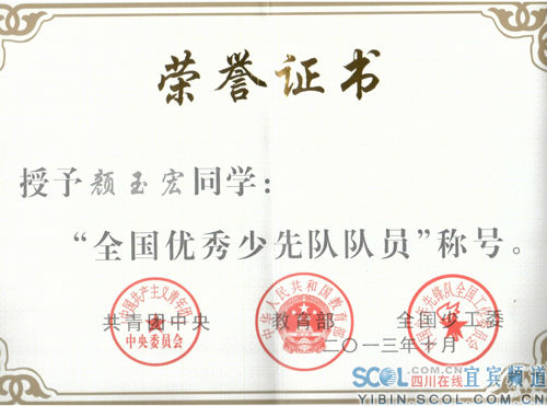 宜宾倒立学子颜玉宏荣膺全国优秀少先队员