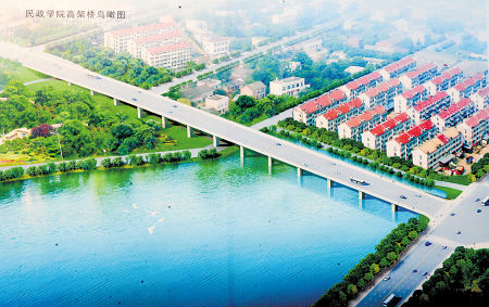 长沙洞井路提速直达湘潭高架桥上跨民政学院