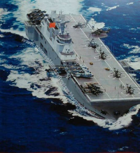 5月号的报道称,中船重工推出的两栖船坞登陆舰全长211米,采用与航母