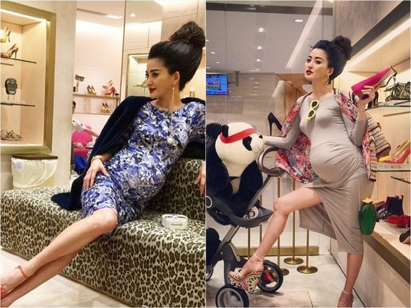 名模怀孕8个月秀长腿