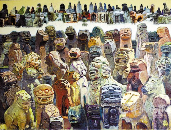 雷州石狗群像 吴景辉画