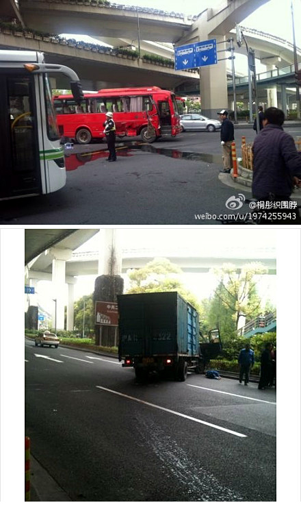上海两车相撞 大巴司机身亡8人轻伤(图)